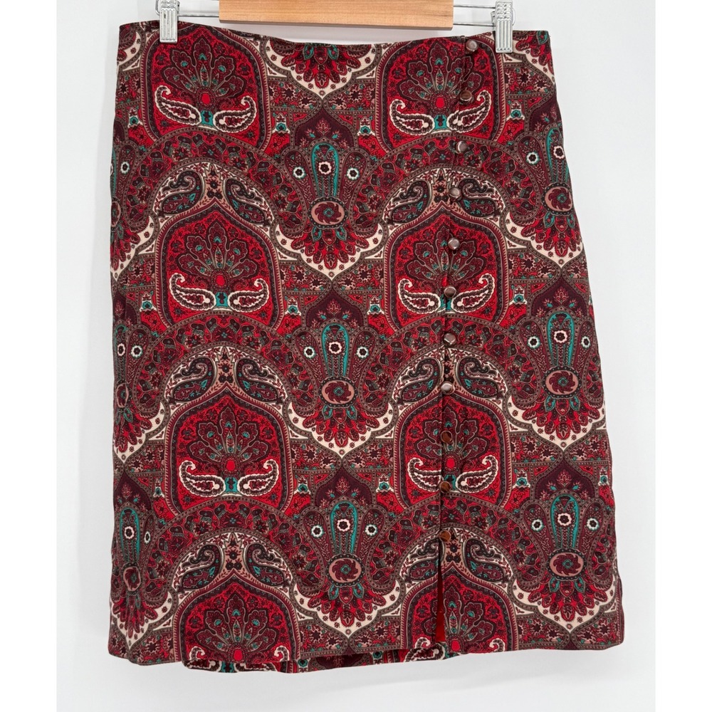 Talbots Womens Red Paisley Side Button Pencil Skirt‎ Lined Knee Length Sz 12 NEW